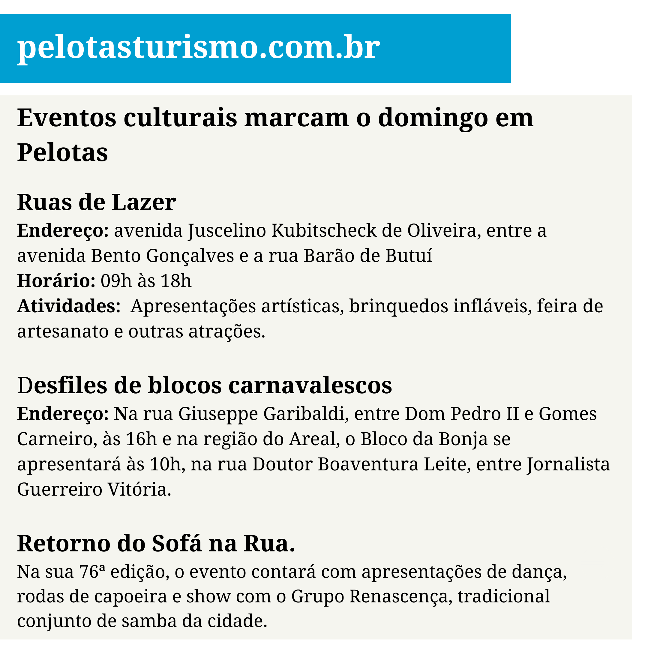 imagem: Eventos culturais marcam o domingo em Pelotas