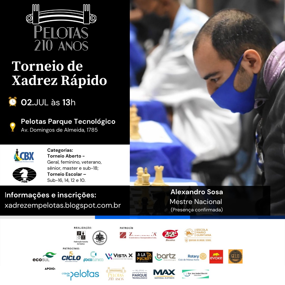 imagem: Pelotas recebe Torneio Rápido de Xadrez em comemoração aos seus 210 anos